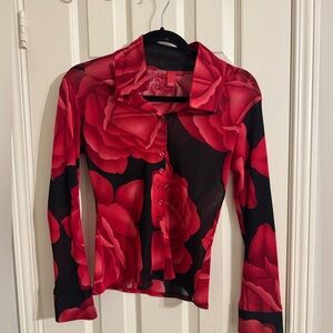 Ya Los Angeles Red Rose Sheer Blouse